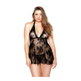 Load image into Gallery viewer, Stretch Lace Chemise & Matching G-String - Black - 1X/2X Boxed