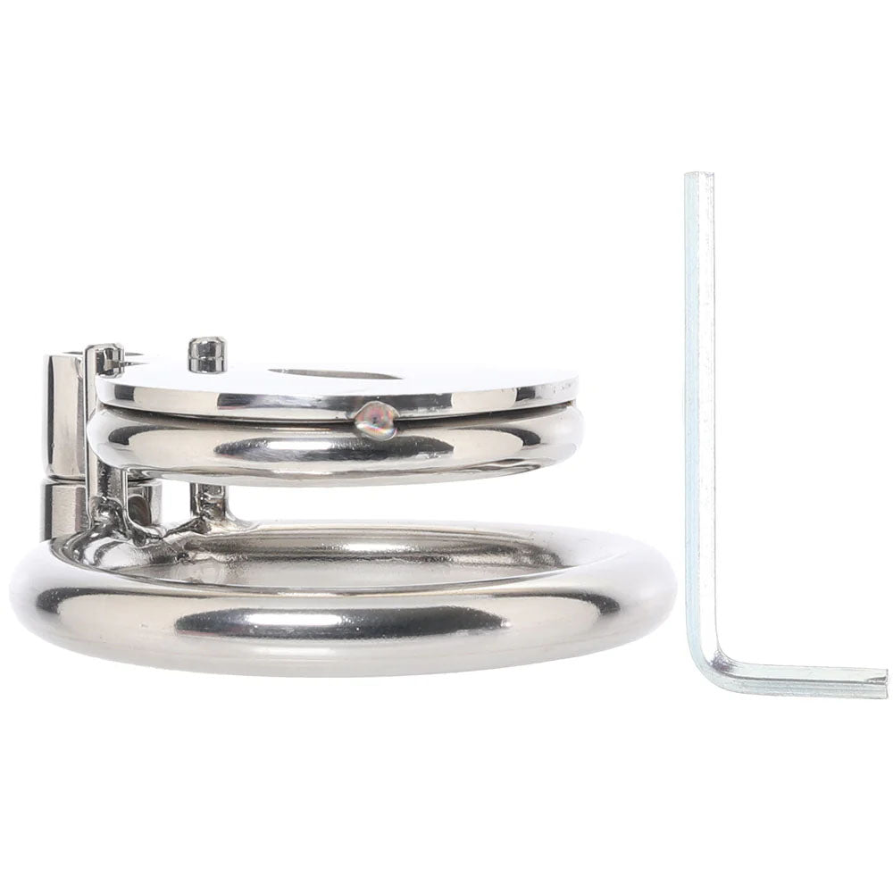 Lockmaster Stainless Steel Flat Inverted Chastity Cage With Cats Eye