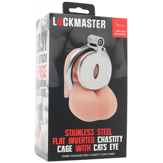 Lockmaster Stainless Steel Flat Inverted Chastity Cage With Cats Eye