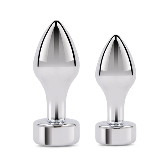 Gemsations 2Pc Tapered Bling Bling Metal Butt Plug Training Set Silver