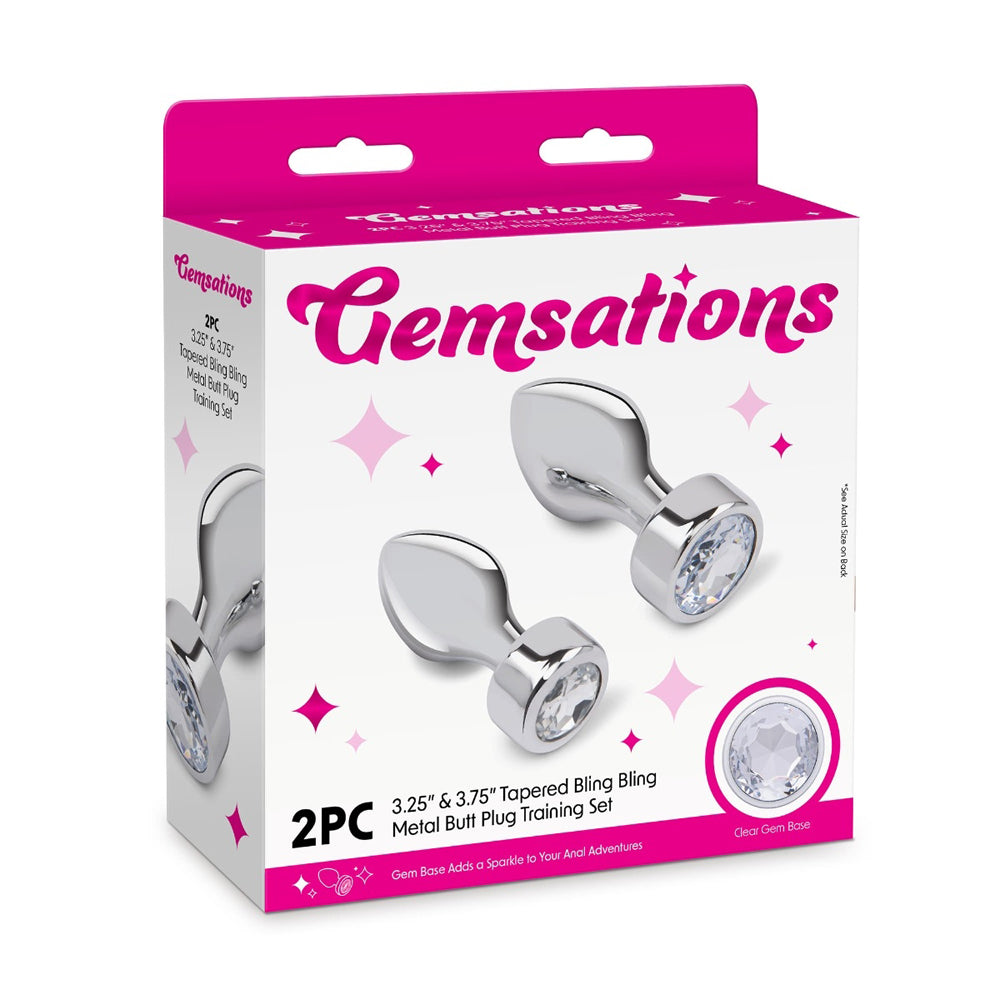 Gemsations 2Pc Tapered Bling Bling Metal Butt Plug Training Set Silver