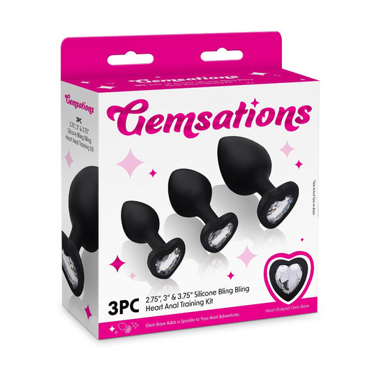 Gemsations 3Pc Silicone Ling Bling Heart Anal Training Kit Black