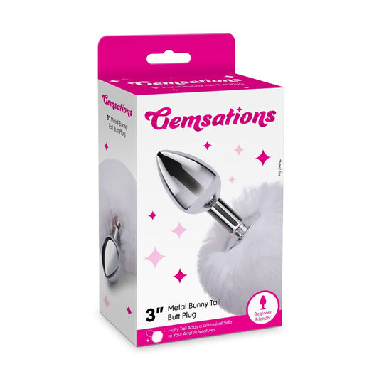 Gemsations 2.95&quot; Metal Bunny Tail Butt Plug Siliver