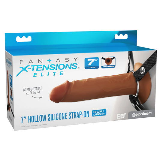 Fantasy X-Tensions Elite 7&quot; Silicone Hollow Strap-On Dual Density Brown