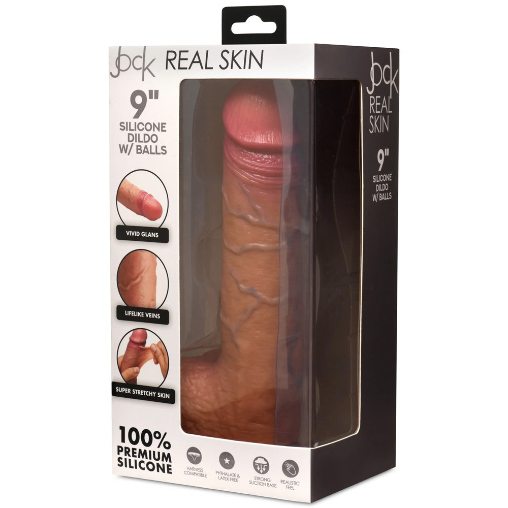 Jock Real Skin 9&quot; Silicone Dildo W/ Balls Medium