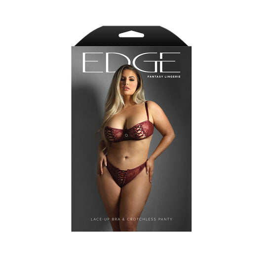 Lace-Up Bra & Crotchless Panty Queen Size