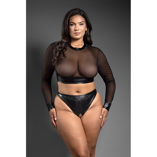 Long Sleeve Top & Crotchless Panty Queen Size