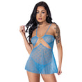 Load image into Gallery viewer, Flirty Hearts Cut Out Flutter Chemise & G-String Set Blue Sugar S/M
