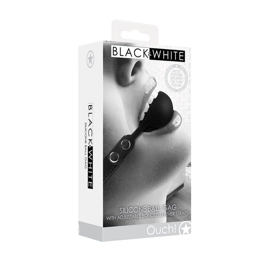 Ouch! Black & White Silicone Ball Gag With Adjustable Bonded Leather Straps