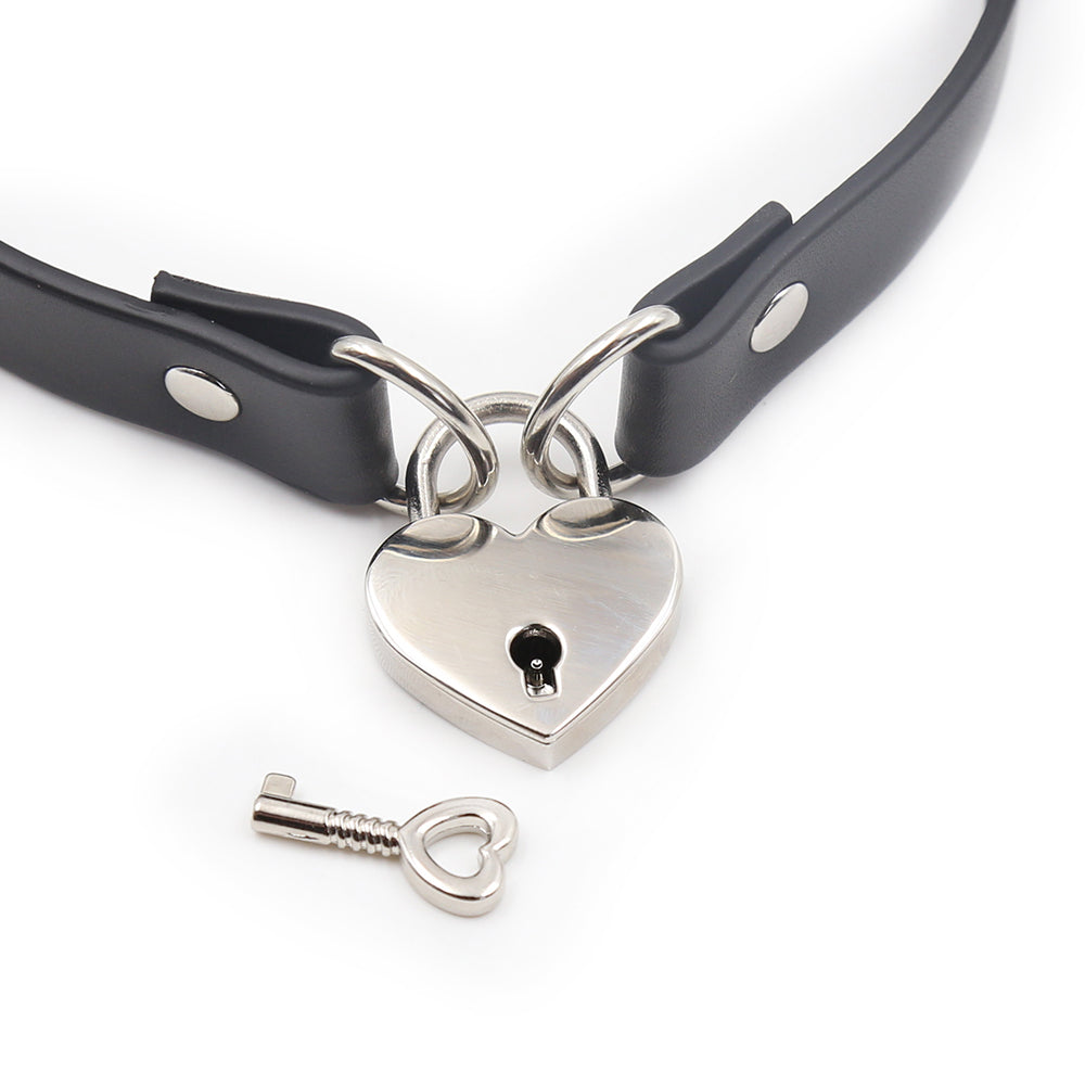 PVC Collar Choker W/ Heart Lock Connector Black