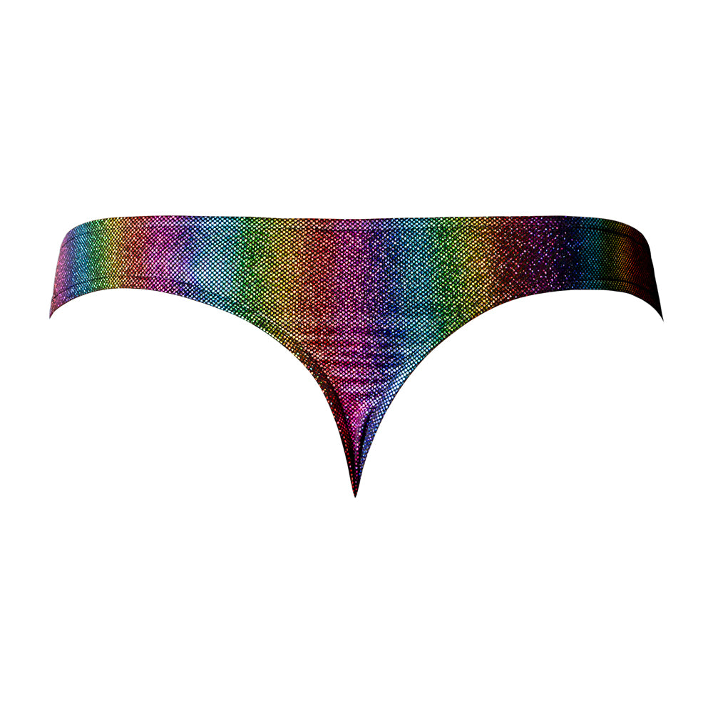 Pack & Play Thong W/ Front Condom Pouch Rainbow S/M