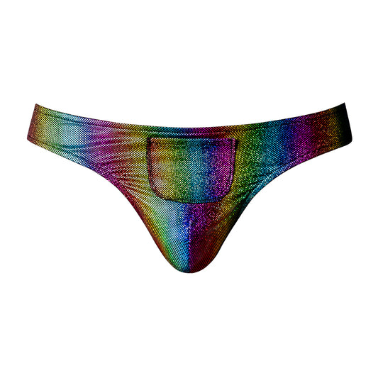 Pack & Play Thong W/ Front Condom Pouch Rainbow L/XL