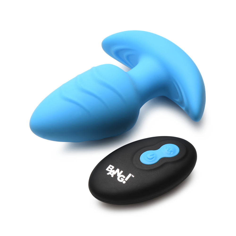 Bang! Rotating & Vibrating Silicone Butt Plug W/ Remote Blue