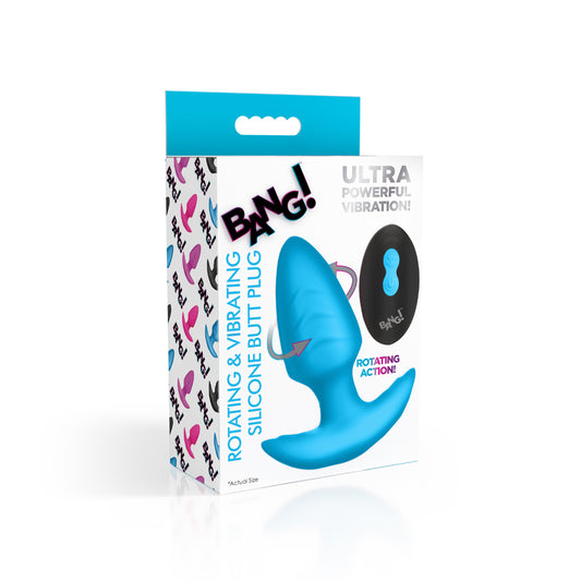 Bang! Rotating & Vibrating Silicone Butt Plug W/ Remote Blue