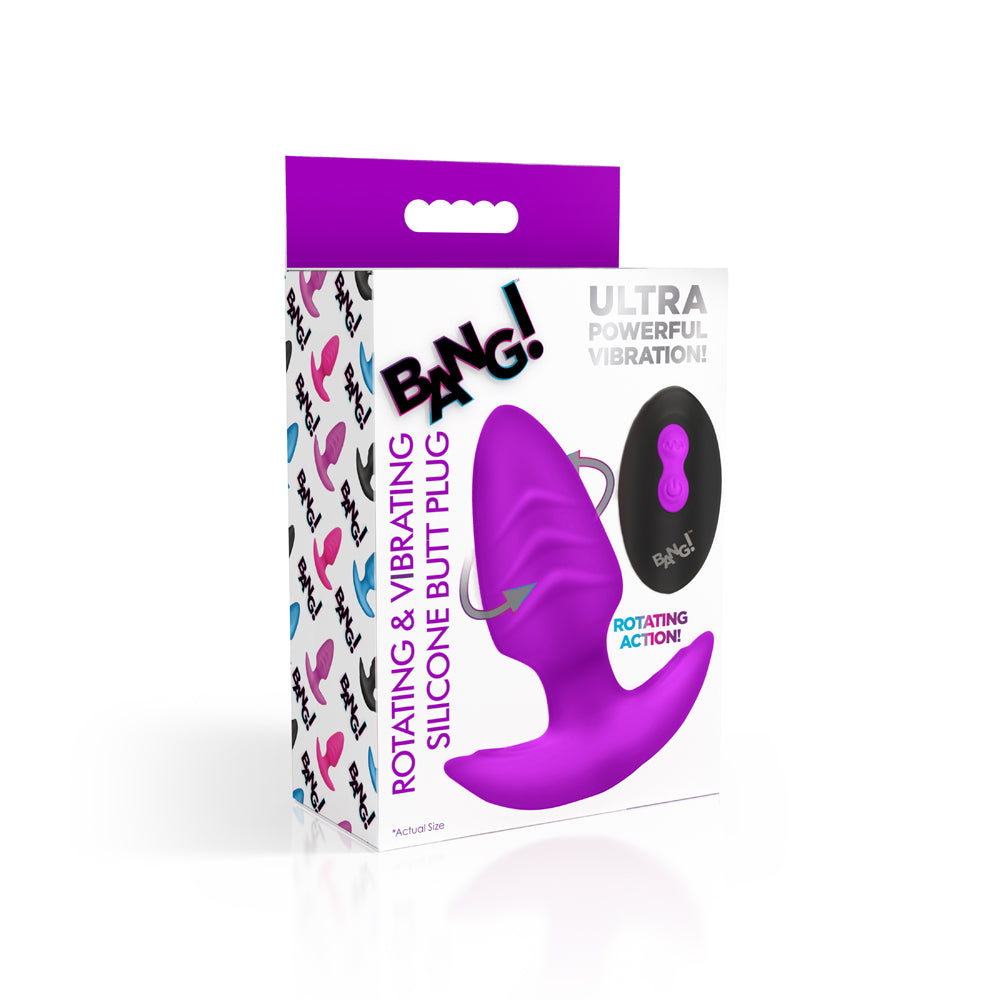 Bang! Rotating & Vibrating Silicone Butt Plug W/ Remote Purple