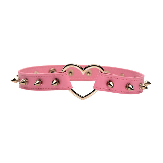 Master Series Spiked Heart Choker Pink