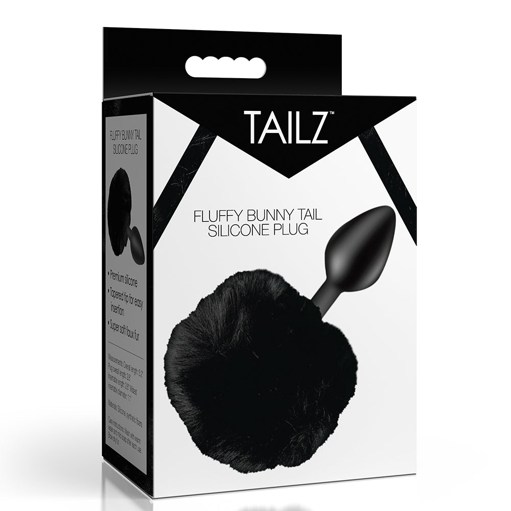 Tailz Fluffy Bunny Tail Silicone Plug Black