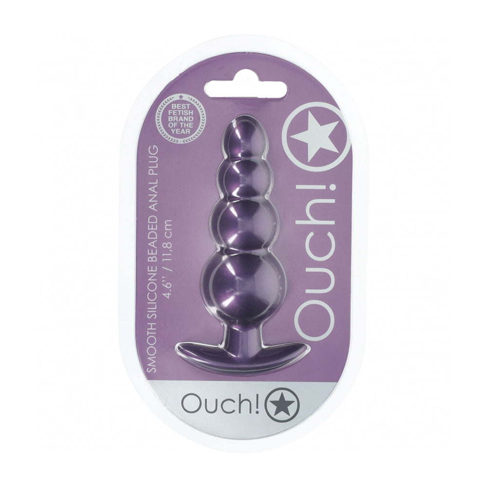 Ouch! Beaded Anal Plug Silicone Metallic Purple