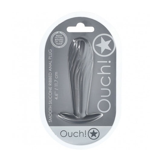 Ouch! Ribbed Anal Plug Silicone Gun Metal