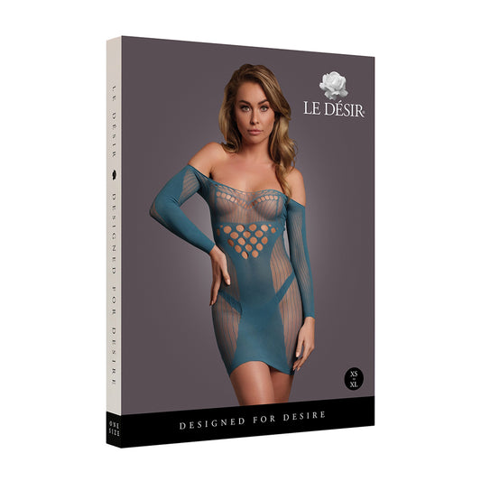 Le D&eacute;sir Long-Sleeved Net Mini Dress Blue One Size