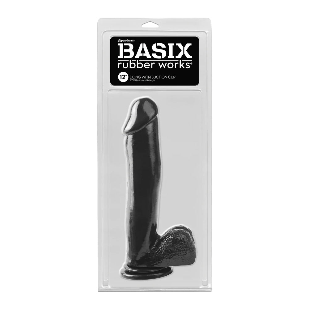 Basix Rubber Works 12&quot; Dong with Suction Cup Black