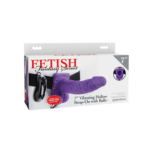 Fetish Fantasy Series 7&quot; Vibrating Hollow Strap-On with Balls Purple