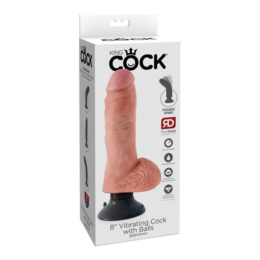 King Cock 8&quot; Vibrating Cock With Balls Flesh