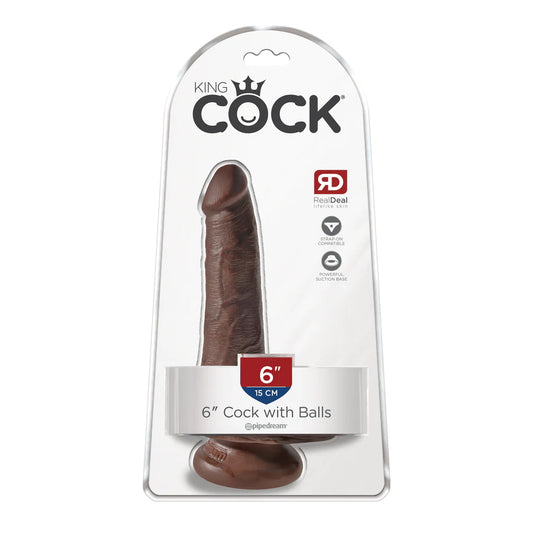 King Cock 6&quot; Cock With Balls Brown