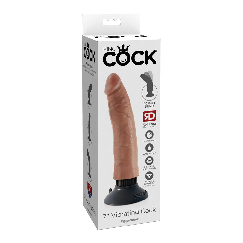 King Cock 7&quot; Vibrating Cock Tan