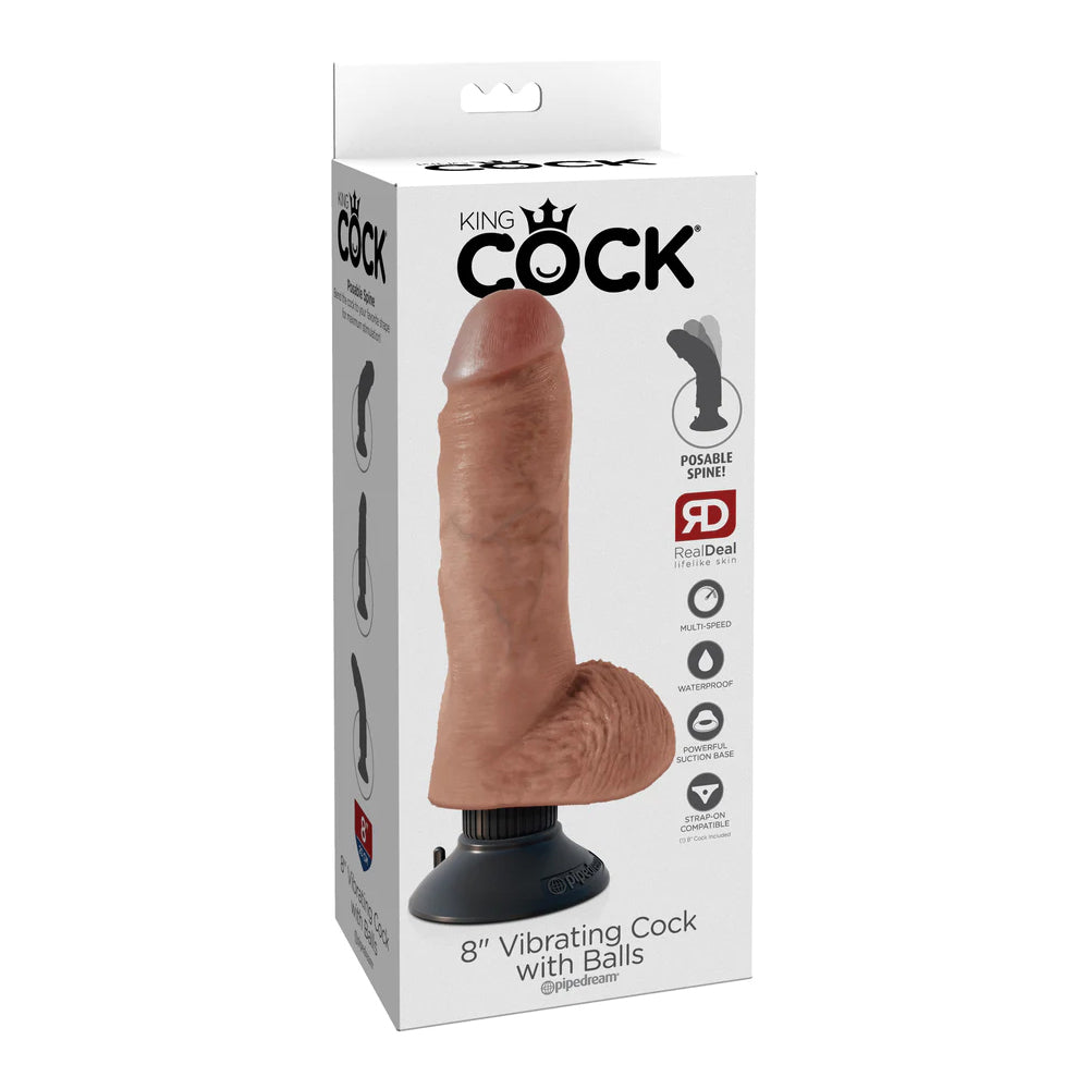 King Cock 8&quot; Vibrating Cock With Balls Tan