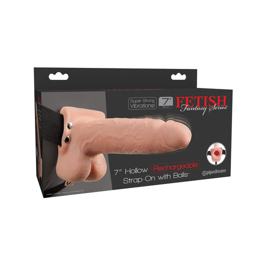 Fetish Fantasy 7&quot; Hollow Rechargeable Strap-On With Balls Flesh