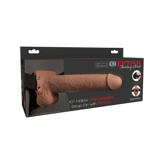 Fetish Fantasy 10&quot; Hollow Rechargeable Strap-On With Remote Tan