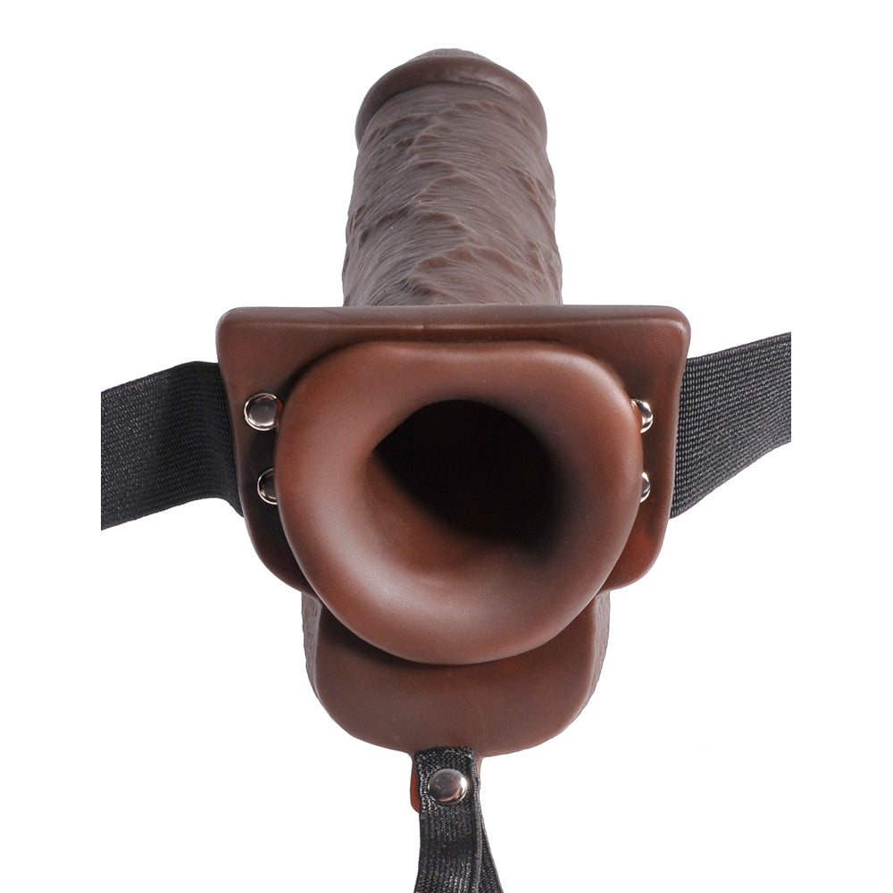 Fetish Fantasy 9&quot; Hollow Squirting Strap-On With Balls Brown