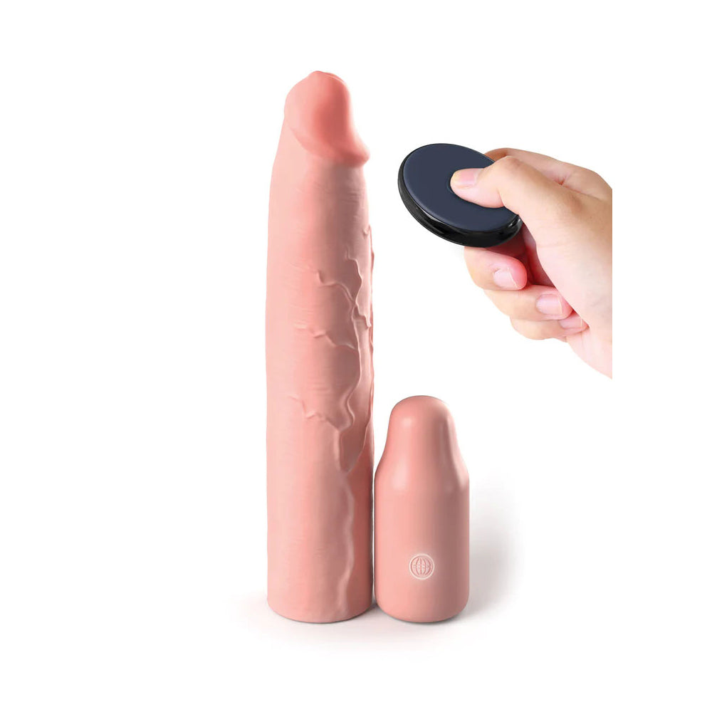 Fantasy X-Tensions Elite 9&#39;&#39; Sleeve Vibrating 3&#39;&#39; Plug W/Remote Light