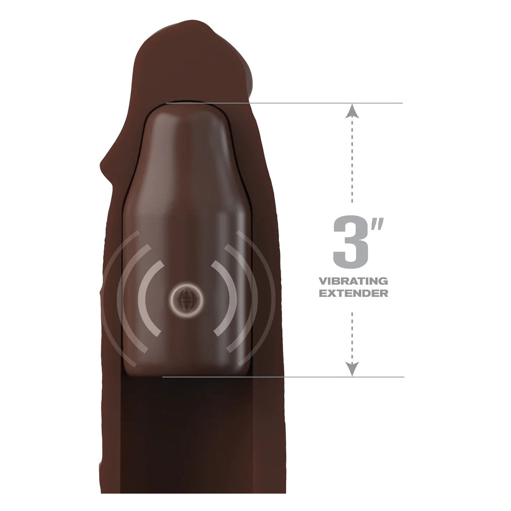 Fantasy X-Tensions Elite 9&#39;&#39; Sleeve Vibrating 3&#39;&#39; Plug W/Remote Brown