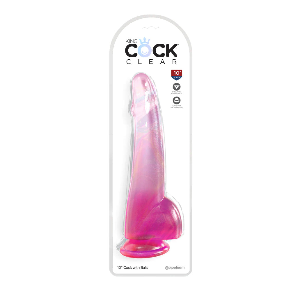 King Cock Clear 10&quot; With Balls Pink