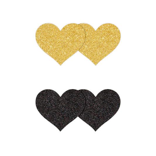 Pretty Pasties Glitter Hearts Black/Gold 2 Pair