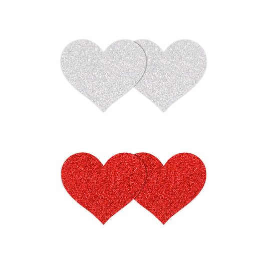 Pretty Pasties Glitter Hearts Red/Silver 2 Pair