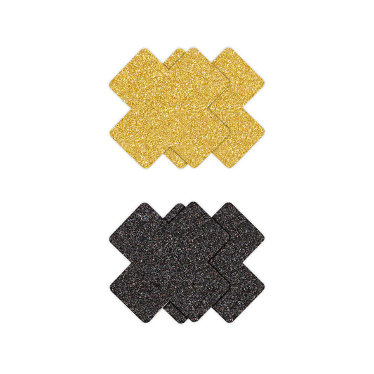 Pretty Pasties Glitter Cross Black/Gold 2 Pair