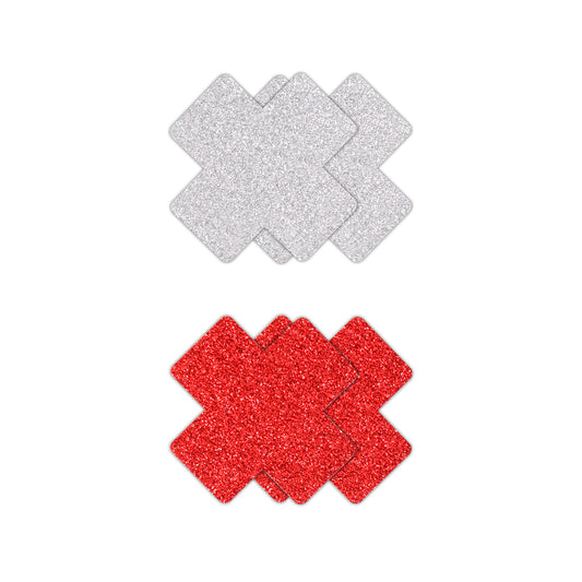 Pretty Pasties Glitter Cross Red/Silver 2 Pair