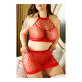 Load image into Gallery viewer, Playing With Fire High-Neck Net Top & Skirt Queen Size Red
