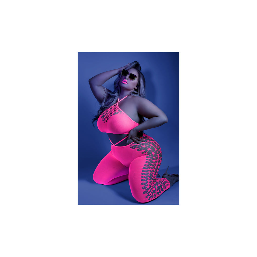 Own The Night Bodystocking Queen Size Neon Pink