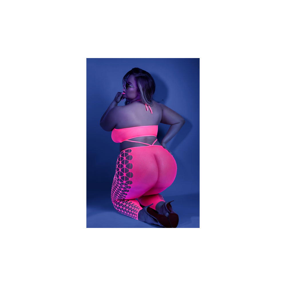 Own The Night Bodystocking Queen Size Neon Pink