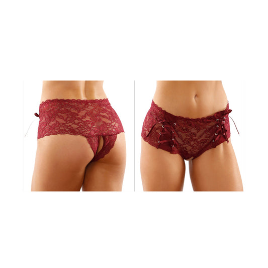 Magnolia Crotchless Boyshort With Lace-Up Panels L/Xl