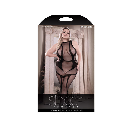 Cross Faded High Neck Crotchless Bodystocking Queen