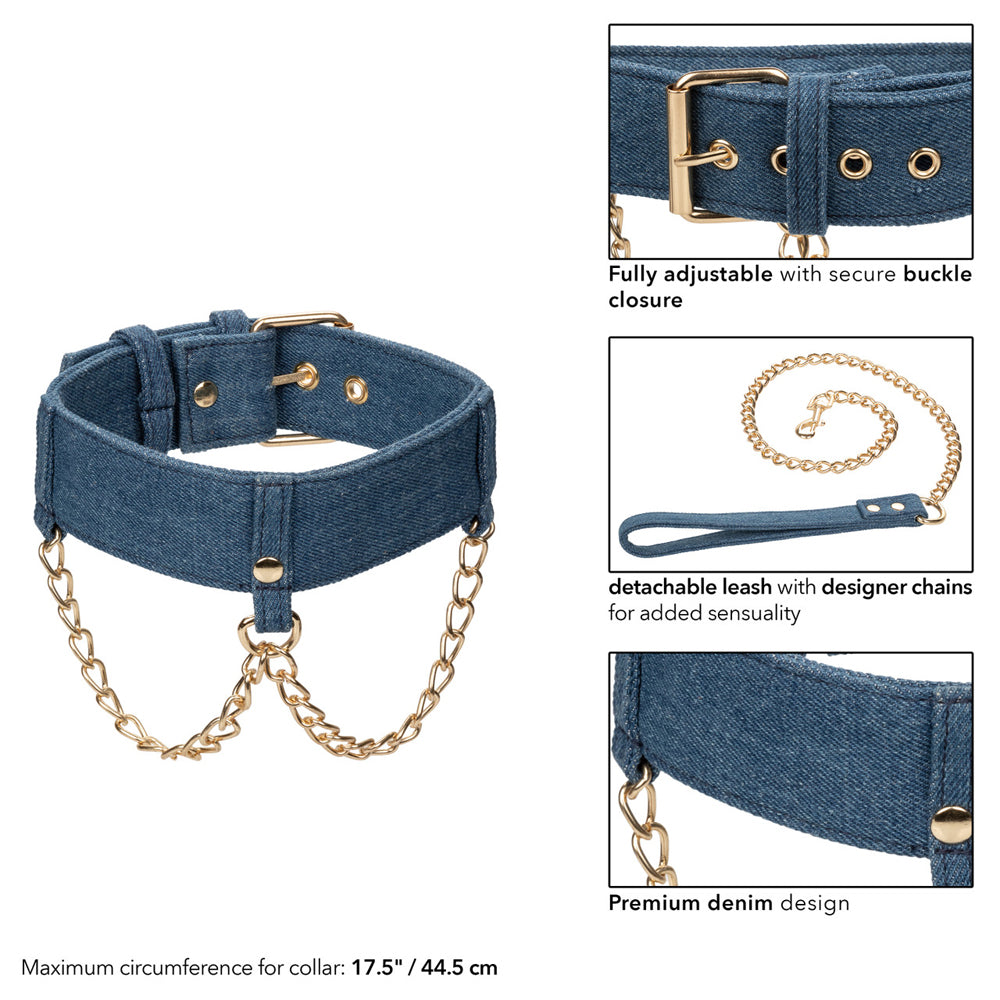 Ride &#39;Em Premium Denim Collection Collar With Leash