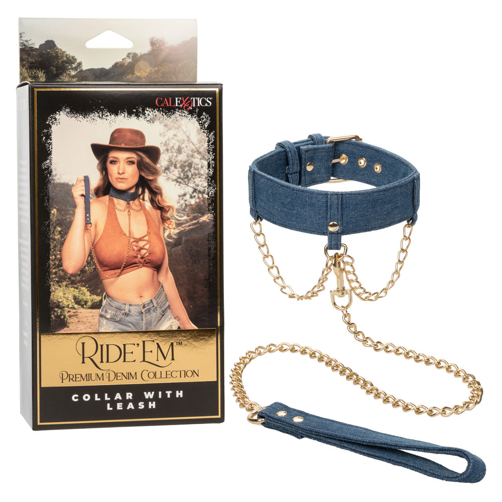 Ride &#39;Em Premium Denim Collection Collar With Leash