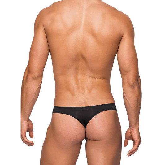 Seamless Sleek Thong W/Sheer Pouch Black S/M