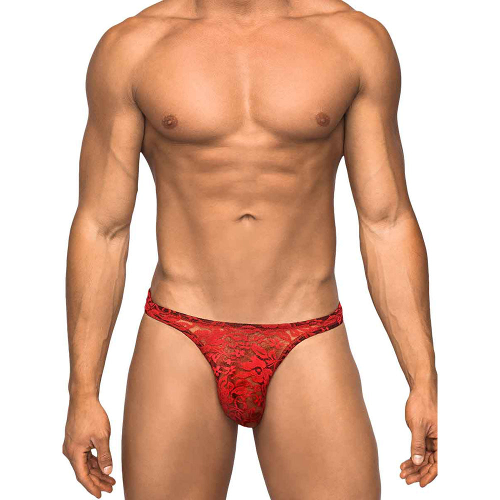 Stretch Lace Bong Thong Red L/Xl