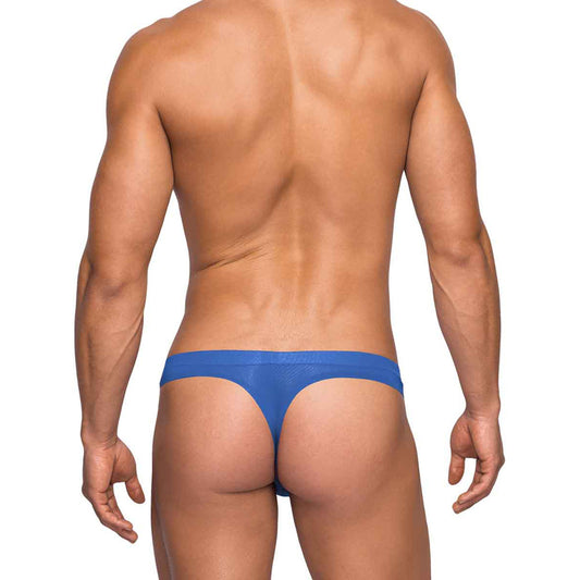 Seamless Sleek Thong W/Sheer Pouch Blue S/M